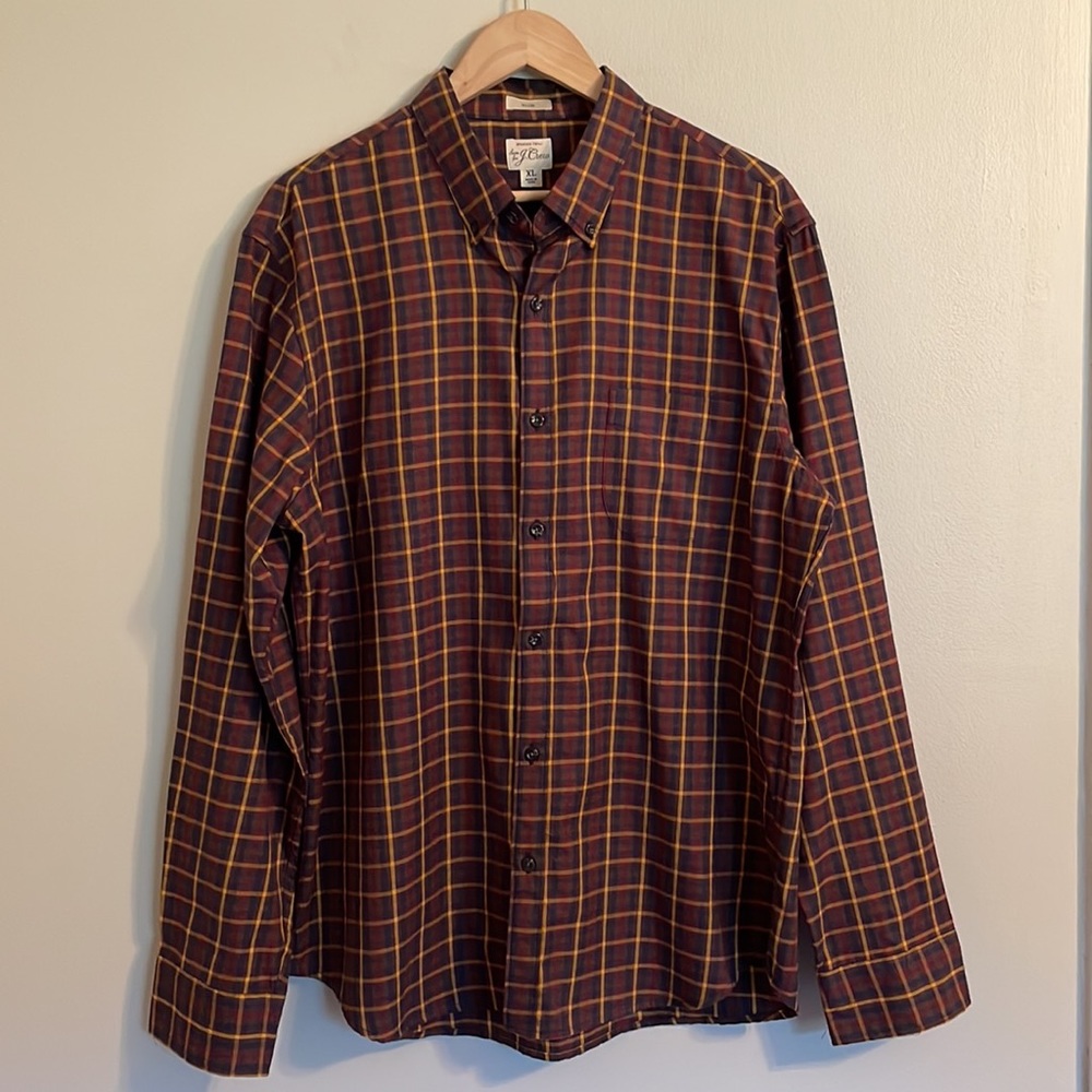 Men’s J. Crew Plaid Cotton Dress Shirt XL Extra Large Slim Fit